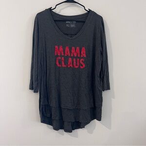 Latched Mama Women’s Tee Shirt Mama Claus Scoop Neck Nursing XL Gray Christmas